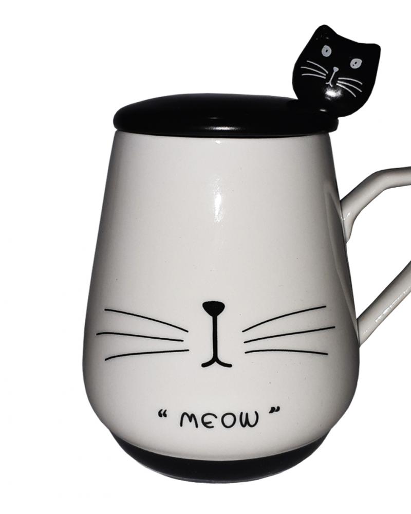 Кружка з кришкою і ложкою Great Coffee Чорна кішка 300 мл  (54373)