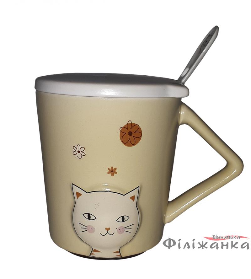 Кружка c крышкой и ложкой Great Coffee  Любимый котик 420 мл (53444)