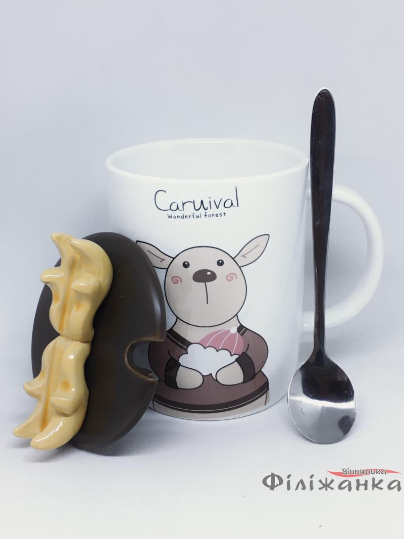 Кружка з кришкою і ложкою "Смарт-Олень" (шапка) 400 мл (54426)