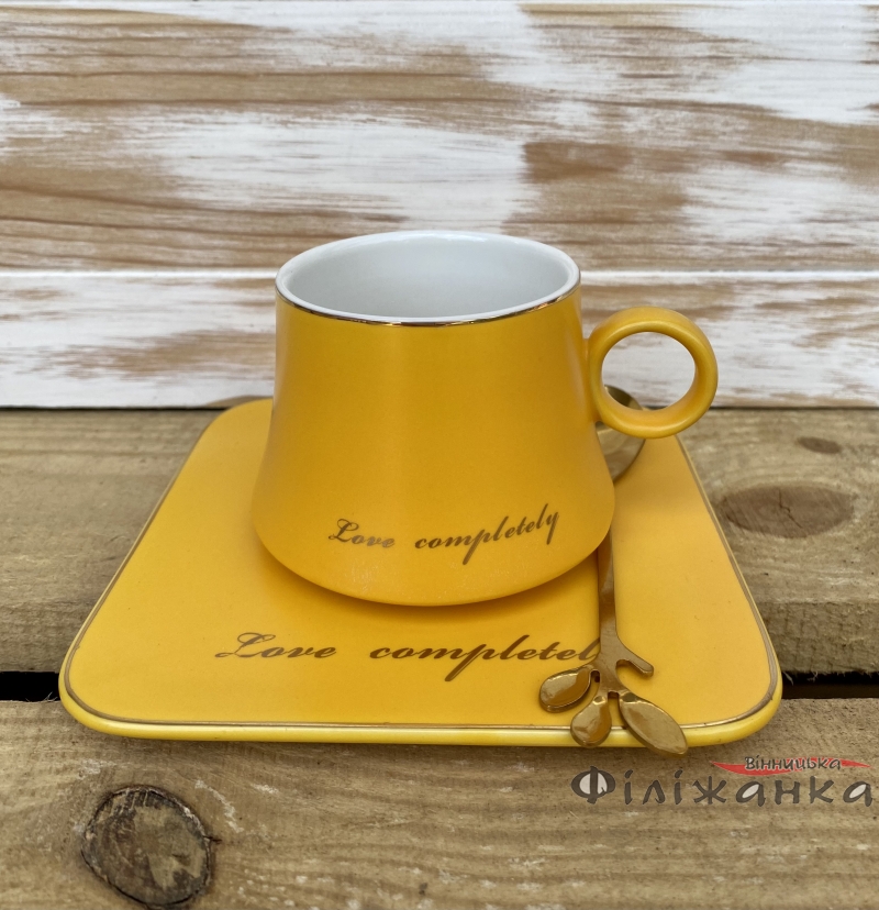 Кружка з блюдечком і ложкою Great Coffee Автобіографія (жовта) 150мл (56202)