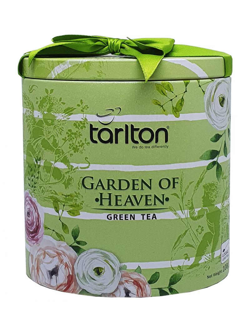 Чай Tarlton GARDEN OF HEAVEN Райський сад зелений цейлонський листовий ганпаудер з кусочками саусепа в металевій банці 100 г (53582)