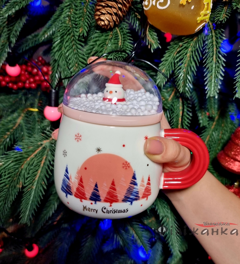 Чашка с крышкой "Рождественские праздники " белая ёлочки 8030-226 (57652)