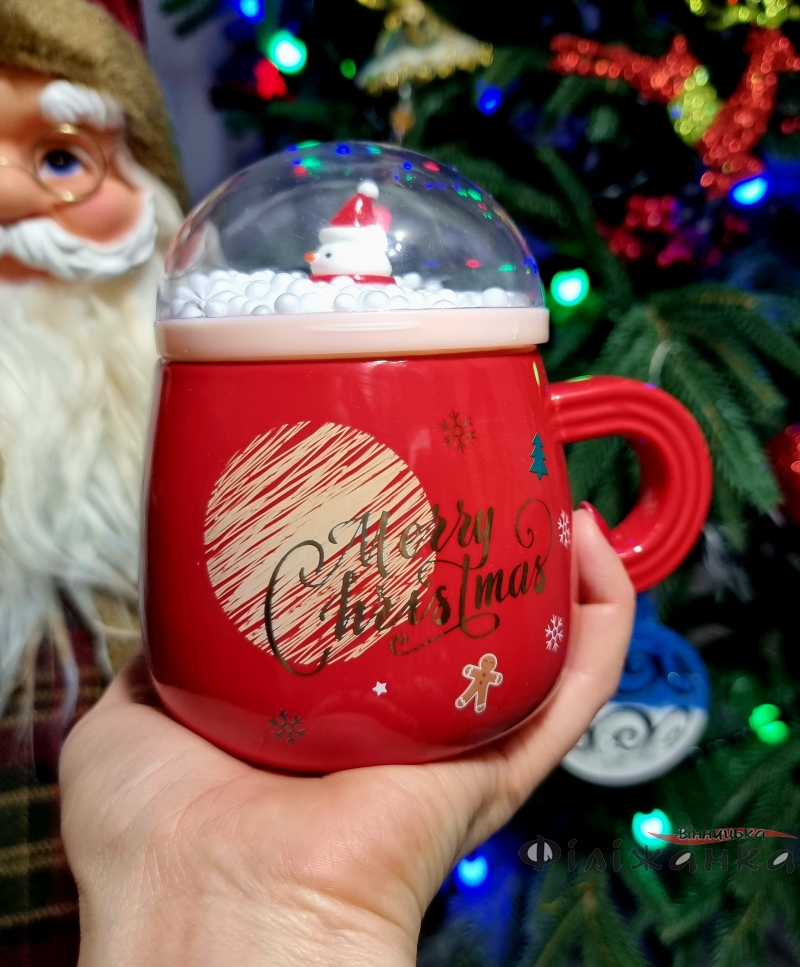 Чашка з кришкою "Різдвяні свята " червона merry christmas 8030-226 (57655)