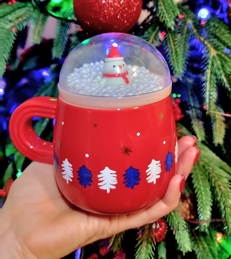 Чашка с крышкой "Рождественские праздники " красная ёлочки 8030-226 (57654)