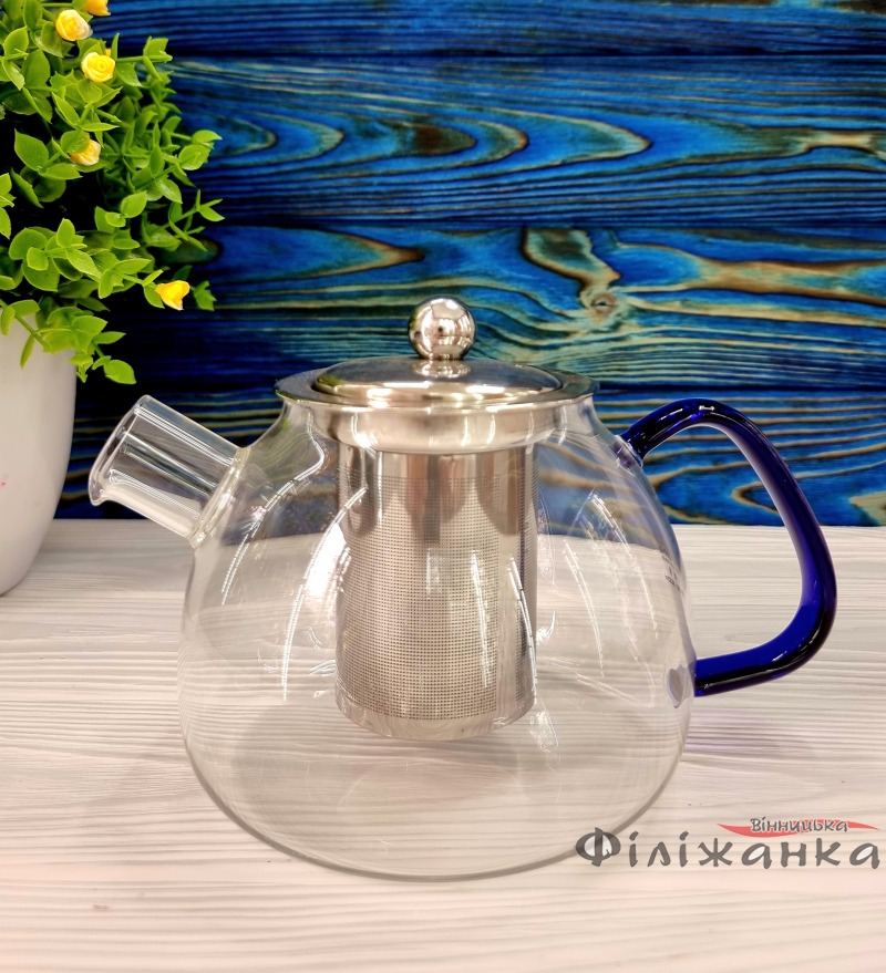 Чайник стеклянный с металическим ситом и крышкой 900мл арт 425 (54984)