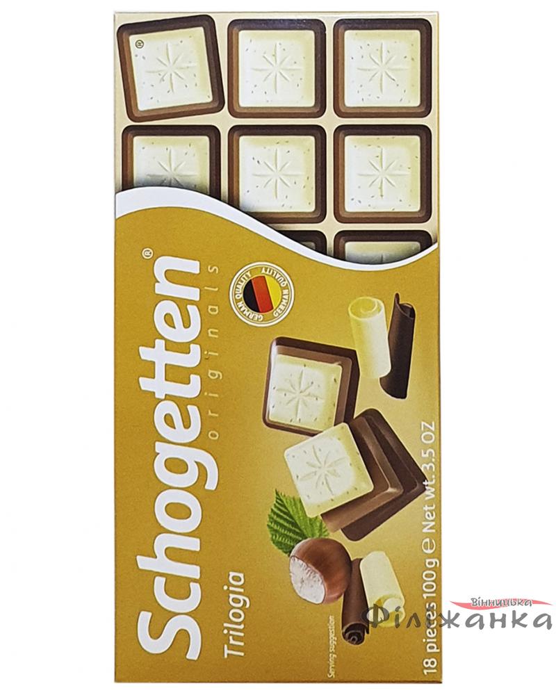 Шоколад Schogetten Trilogia Noisettes Білий з горіхами + молочний з джандуєю + молочний 100 г (53688)