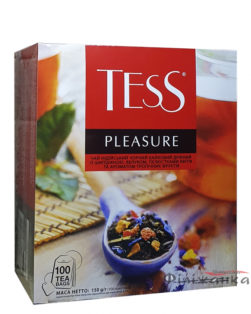 Чай Tess Pleasure черный с шиповником, яблоком и лепестками цветов в пакетиках 100 шт х 1,5 г (1847)