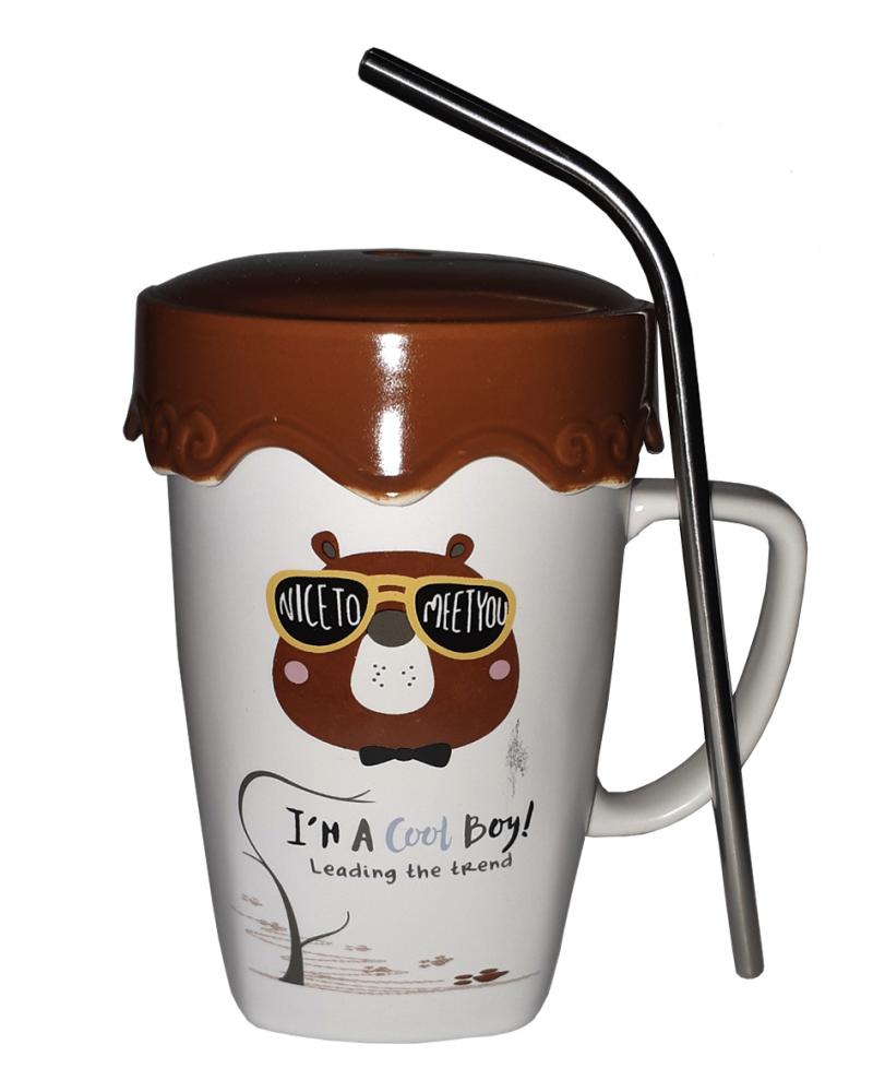 Кружка с крышкой и трубочкой Great Coffee  Крутяк 420 мл  (54449)