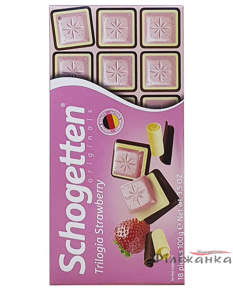 Шоколад Schogetten Trilogia Strawberry Білий зі смаком полуниці + білий + альпійський молочний 100 г (53221)