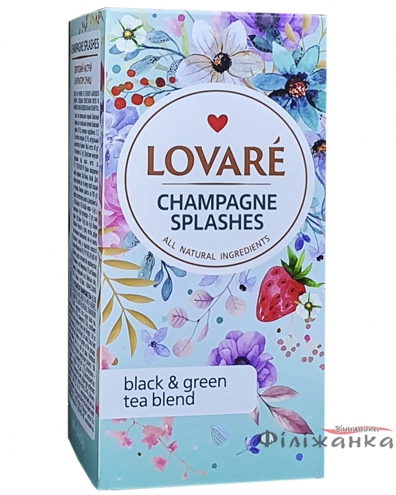 Чай Lovare Брызги шампанского черный с зеленым с ароматом земляники в пакетиках 24 шт х 1,5 г (52169)