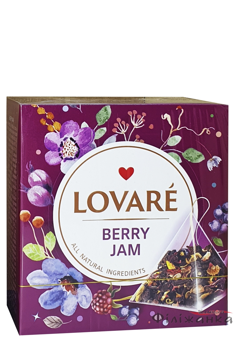 Чай Lovare Berry Jam плодово-ягідний з пелюстками квітів у пірамідках 15*2г *12 (56318)