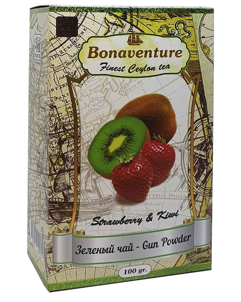 Чай Bonaventure Strawberry & Kiwi Ганпаудер зеленый с клубникой и киви 100 г (1755)