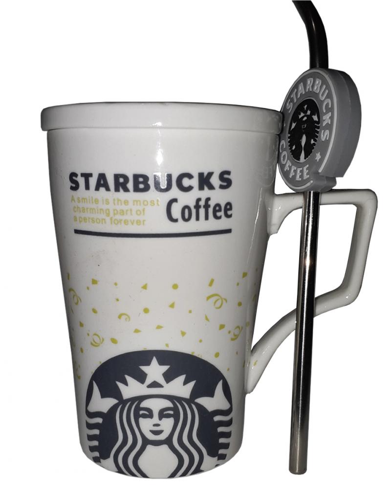 Кружка с крышкой и трубочкой Great Coffee  Звездный бакс Уайт-холл 350 мл (52258)