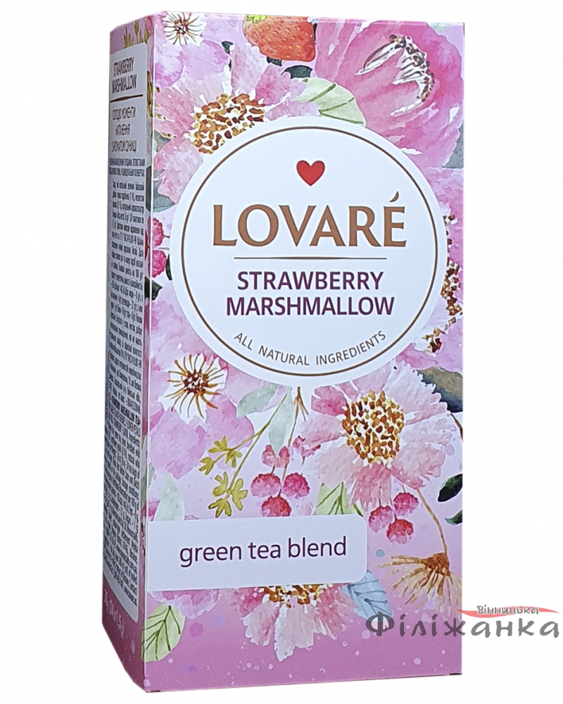 Чай Lovare "Полуничний зефір" зелений байховий з ягодами, пелюстками квітів і ароматом суниці 24 шт х 1,5 г (56419)