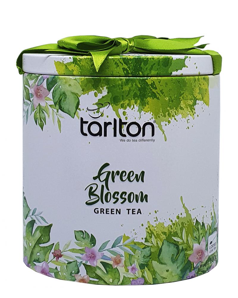 Чай Tarlton GREEN BLOSSOM Зеленый рассвет цейлонский листовой ганпаудер с лепестками розы в металлической банке 100 г (53581)