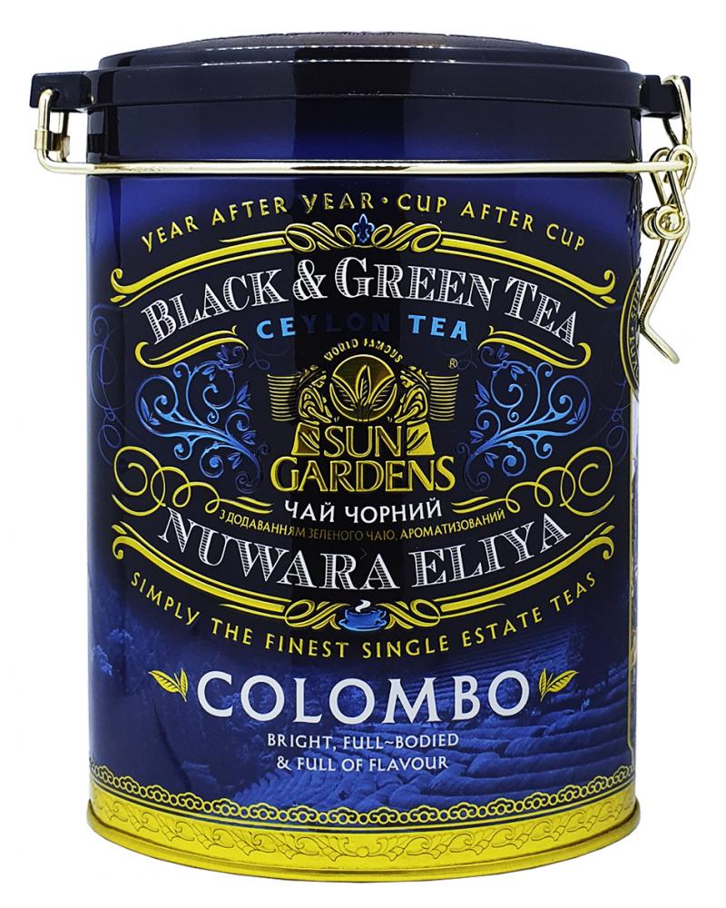 Чай Sun Gardens Kolombo Mix черный с зеленым с кардамоном и бергамотом в металлической банке 100 г (994)
