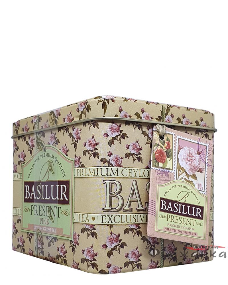 Чай Basilur зеленый Подарок "Розовый" 100 г ж/б (55195)