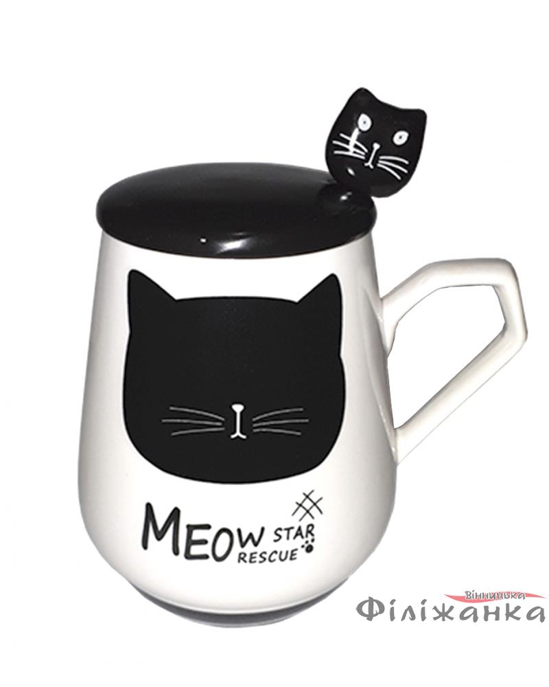 Кружка c крышкой и ложкой Great Coffee  Черная кошка 300 мл  (54374)