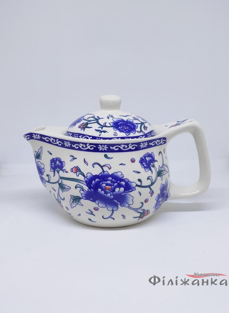 Чайник керамический с ситом "Синий пион" 350 мл (53649)