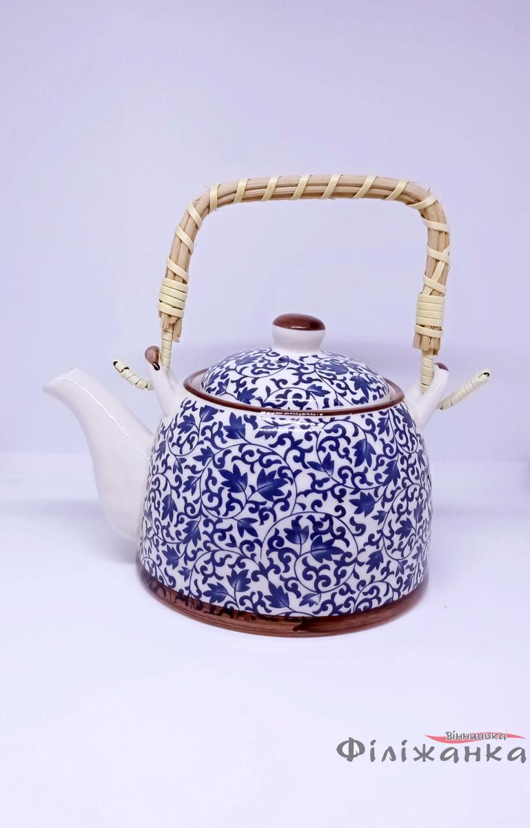 Чайник керамический с ситом "Голубой узор" 600 мл (52610)