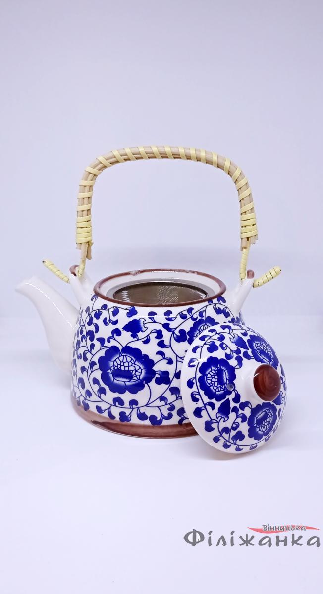 Чайник керамический с ситом "Синяя мальва" 600 мл (53446)