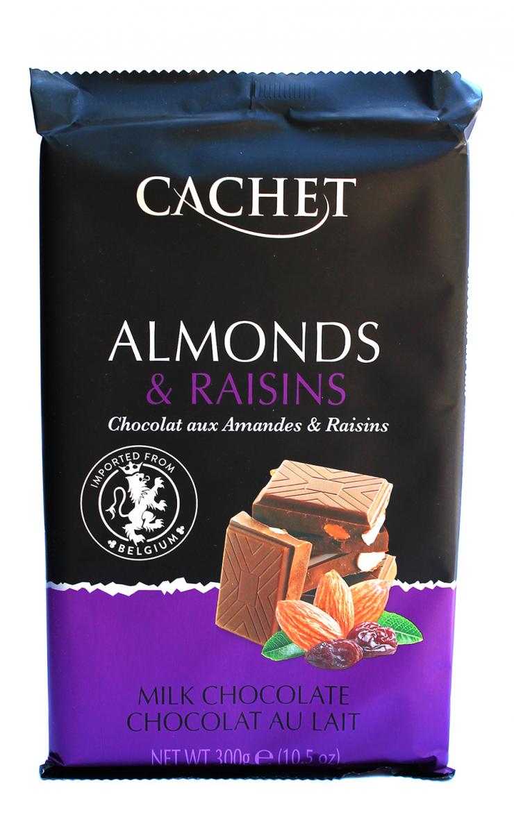 Шоколад Cachet Almonds & Raisins Молочный с миндалем и изюмом 300 г (52481)