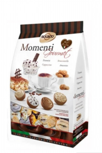 Конфеты Socado Momenti Gourmet  в молочном шоколаде с начинкой пралине 4 вкуса: тирамису, cтрачателла, капучино, амаретто 250 г пакет (58594)