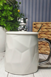 Чашка з кришкою і ложкою Silver bear 350 мл біла (60019)