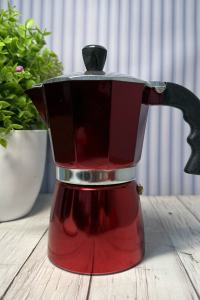 Гейзерна кавоварка Комо алюмінєва червона 300 мл 6 чашок (60993)